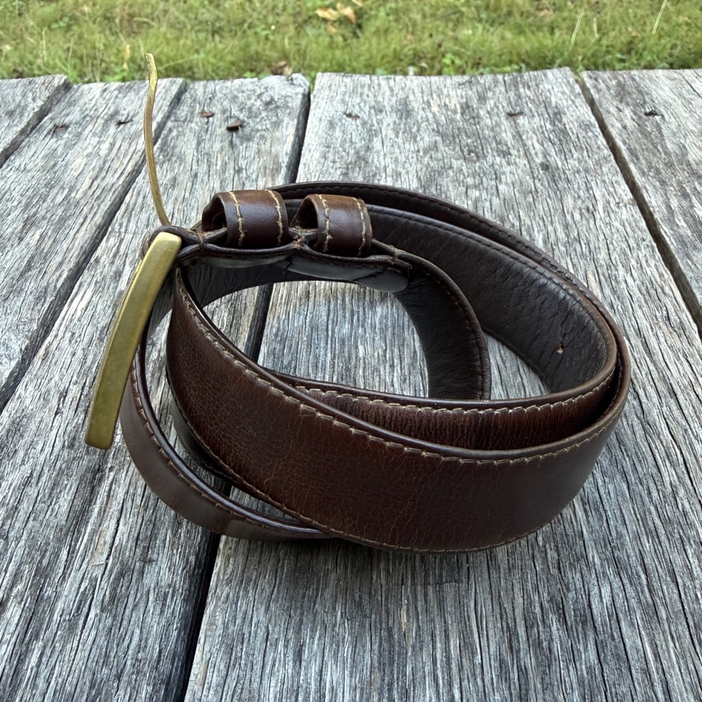 Brooks Brothers Mens Brown Calfskin Leather Belt Solid Brass Italy Buckle 32